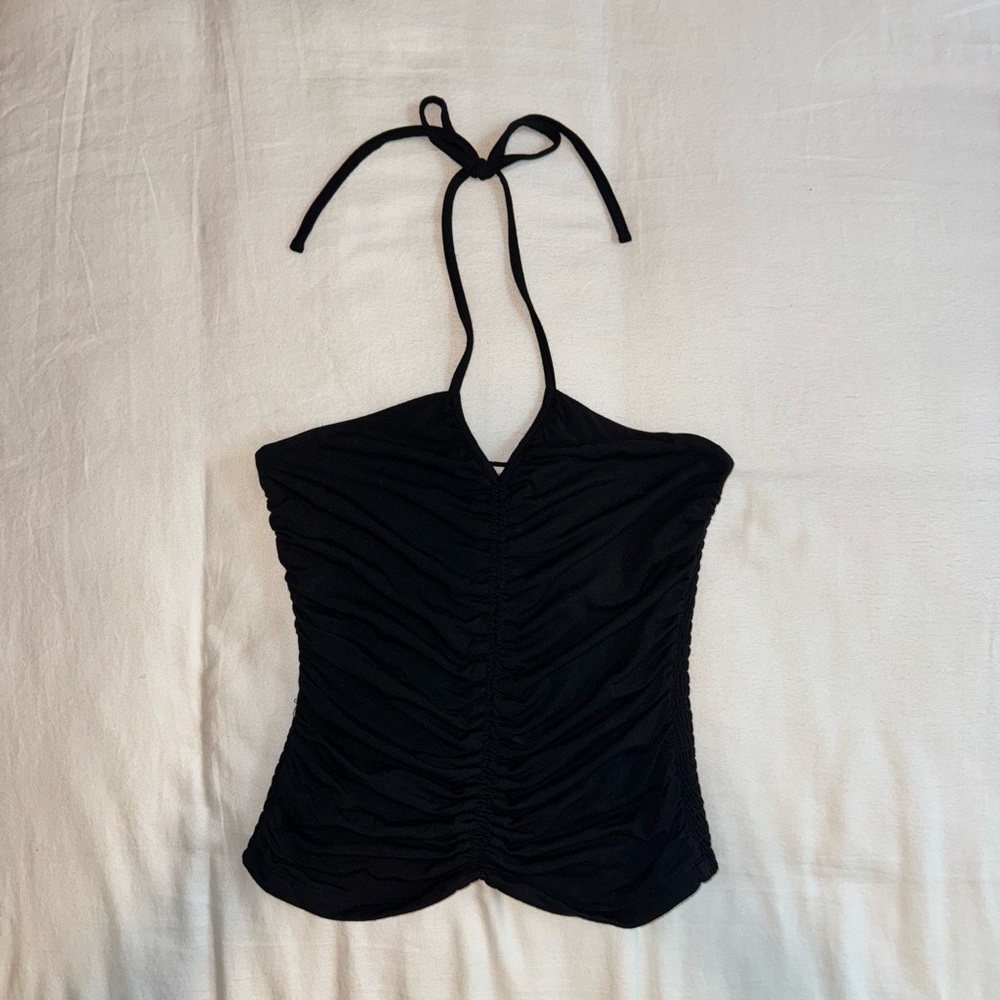 Evereve Black Ruched Halter Tank Top